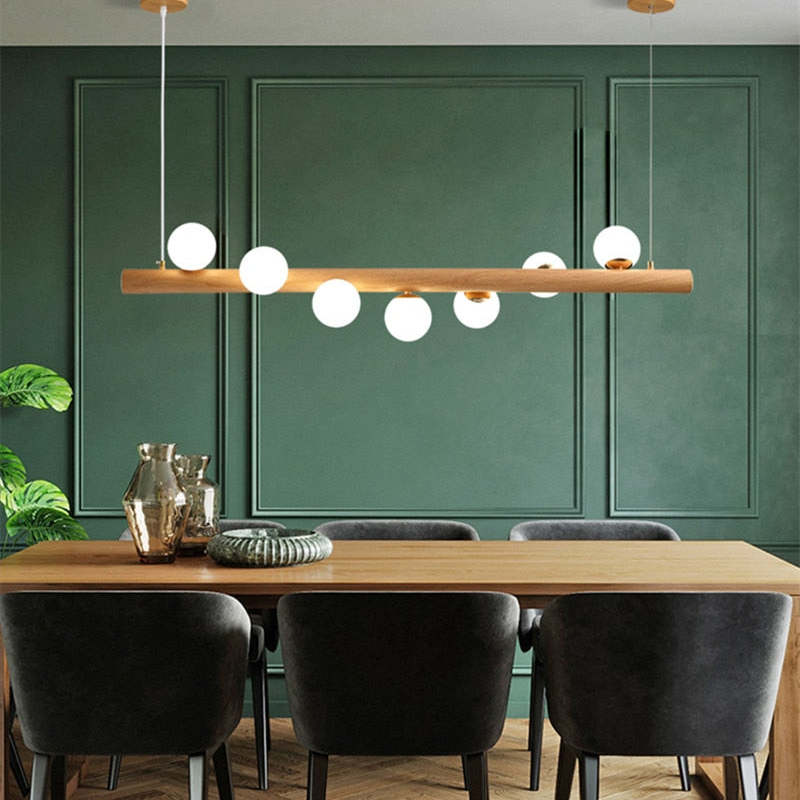 Valentina Glass Bubble Pendant Light, Wood/Walnut