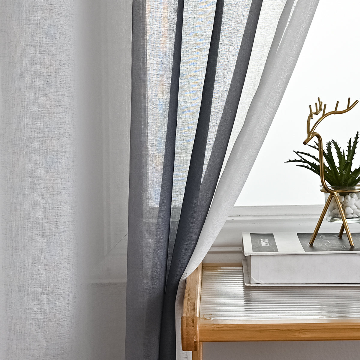 Modern Two Tone Polyester Sheer Curtain, 5 Colors