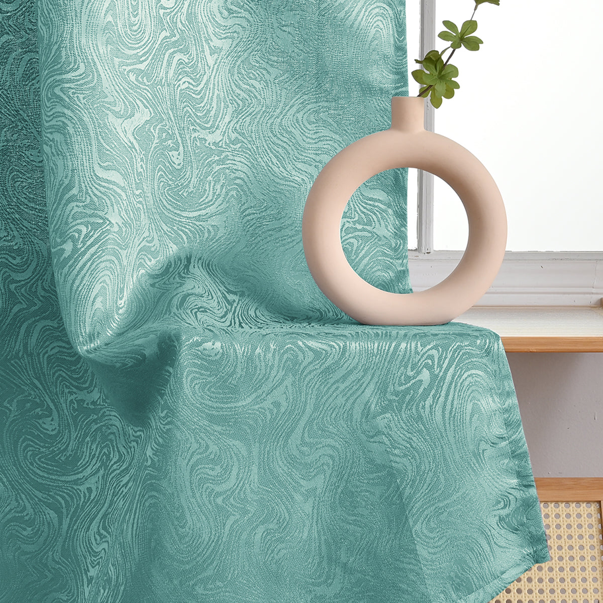 Modern Blackout Curtains Waves Textured, Gray/Blue/Green, Living Room