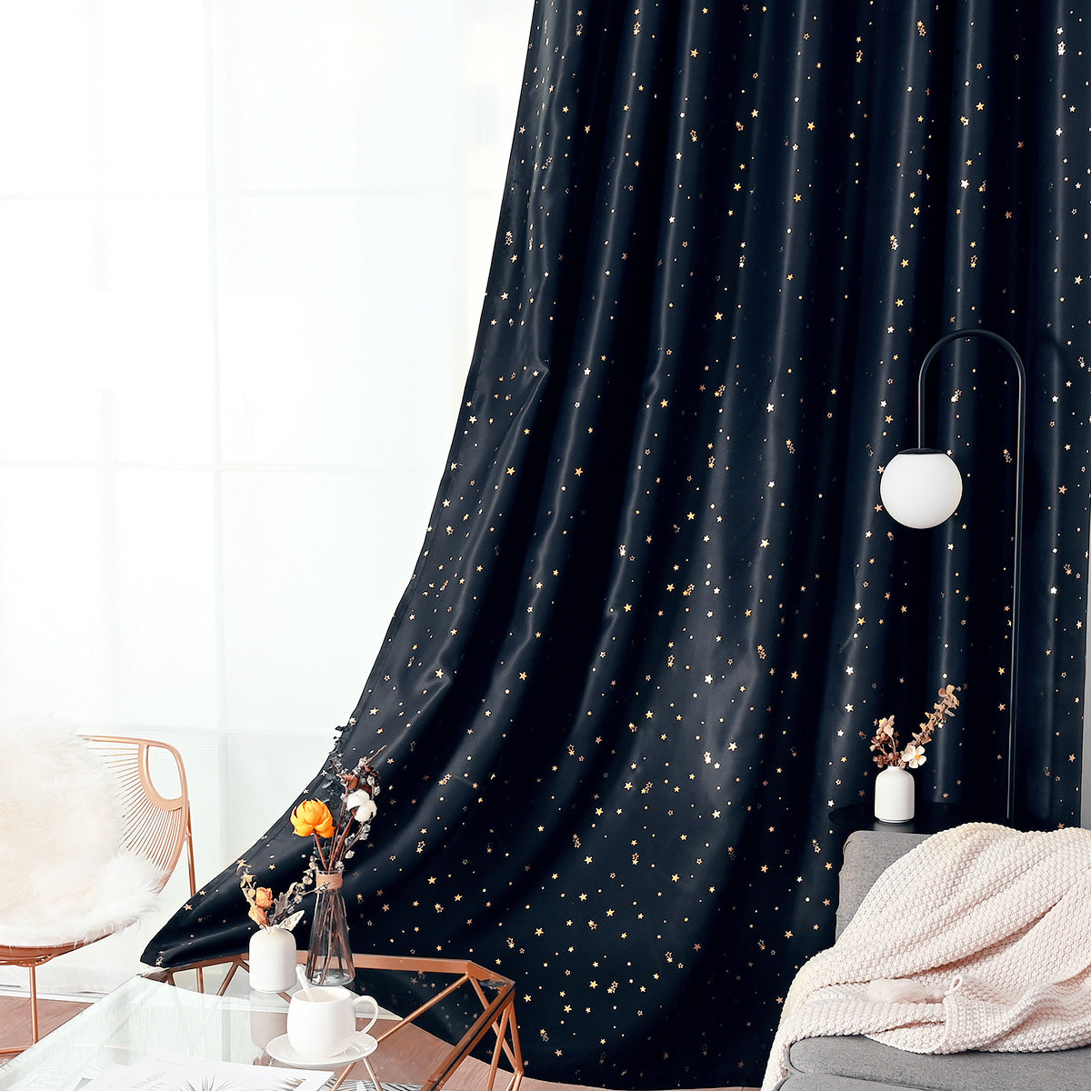 Modern Gold Star Pattern Thermal Blackout Curtain, Living Room