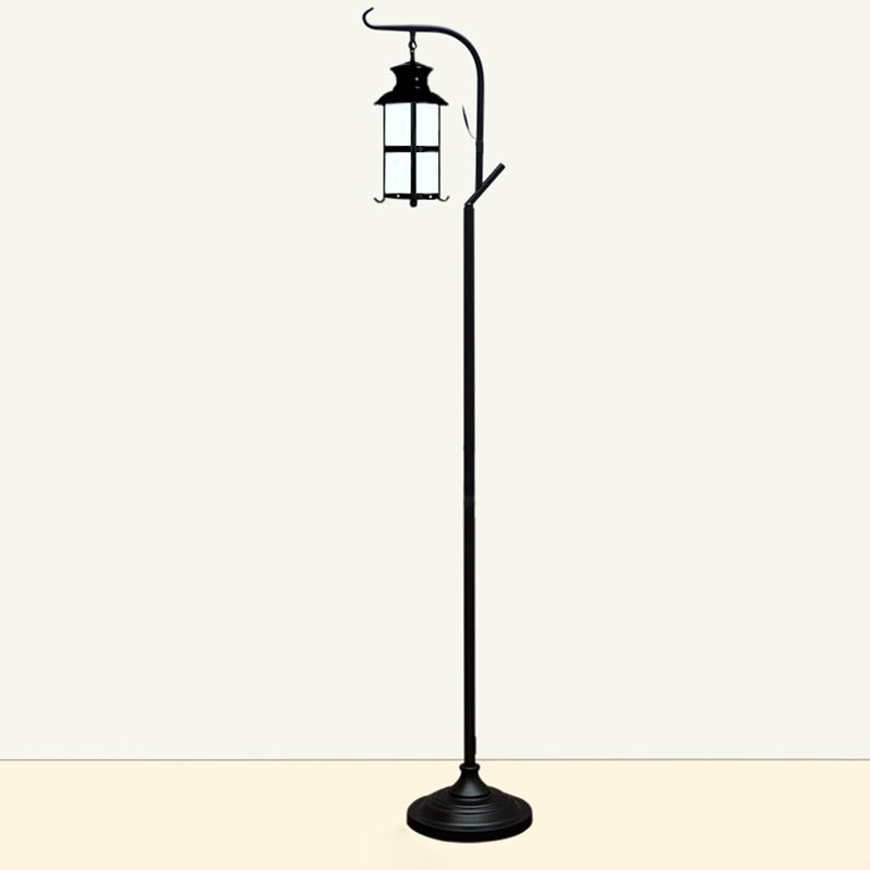 Alessio Retro Lantern Metal Glass Floor Lamp /w Table, Black/White