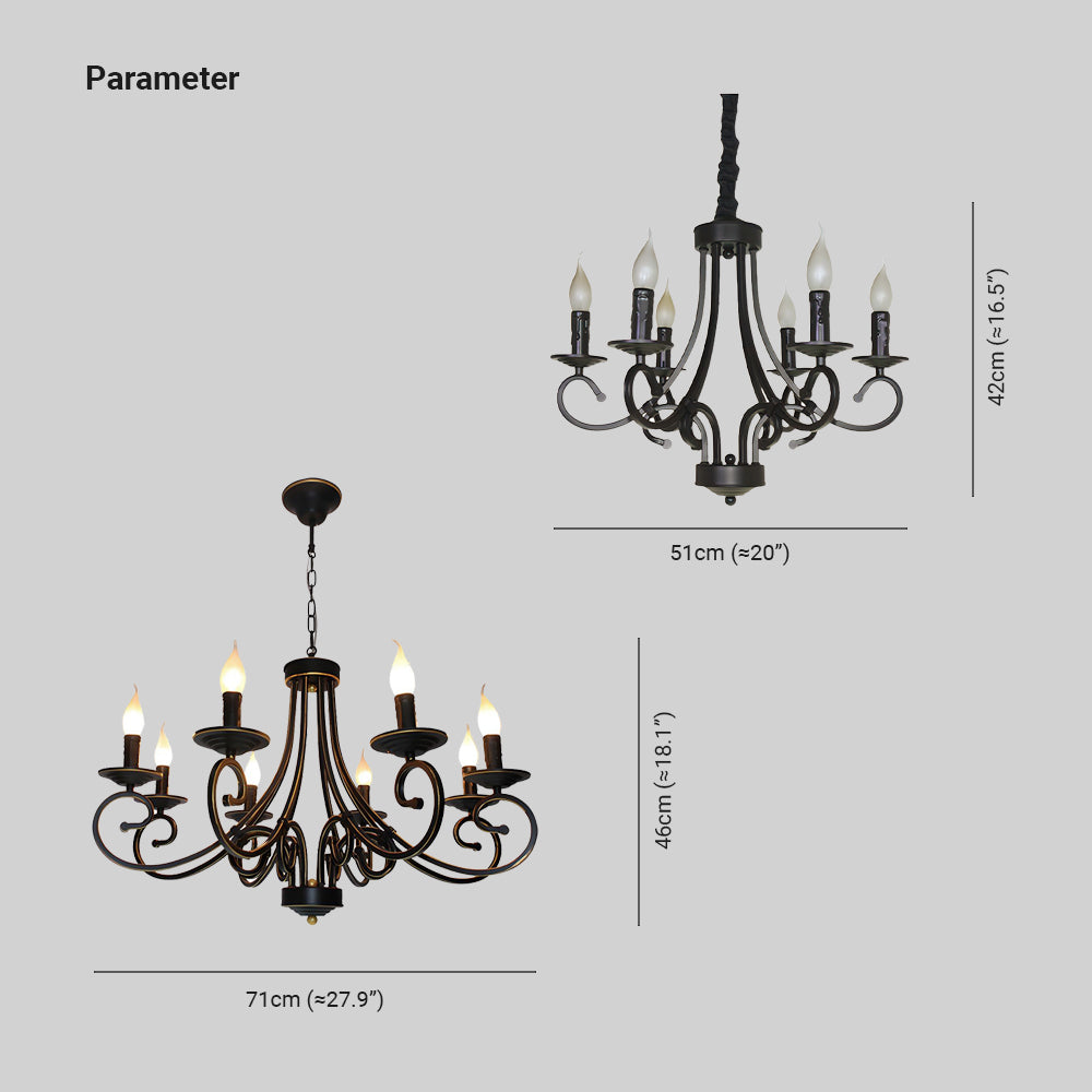 Marilyn Vintage Mental Candle Chandelier, Black