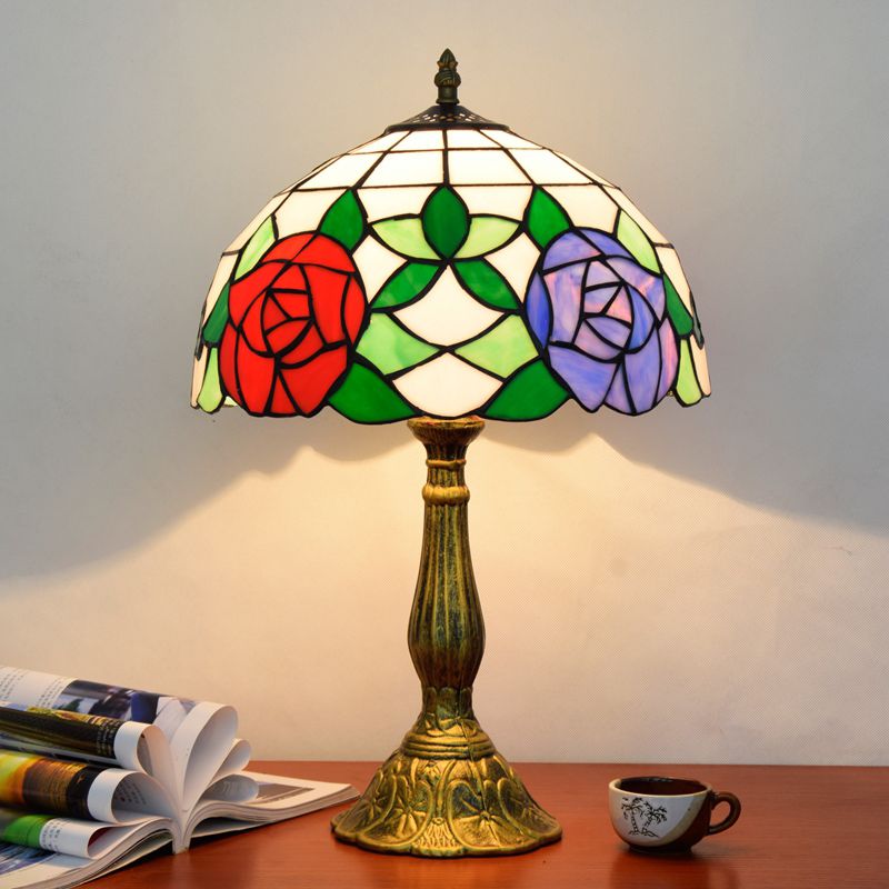 Alessio Mid Century Dome Shade Glass Table Lamp, Multicolor
