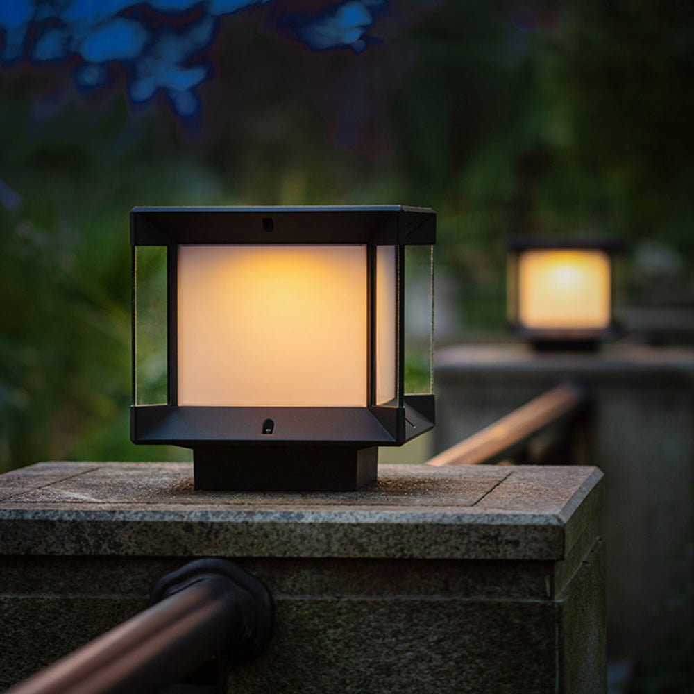Riley Modern Rectangular Metal Glass Outdoor Lamp, Black/Black-Gold