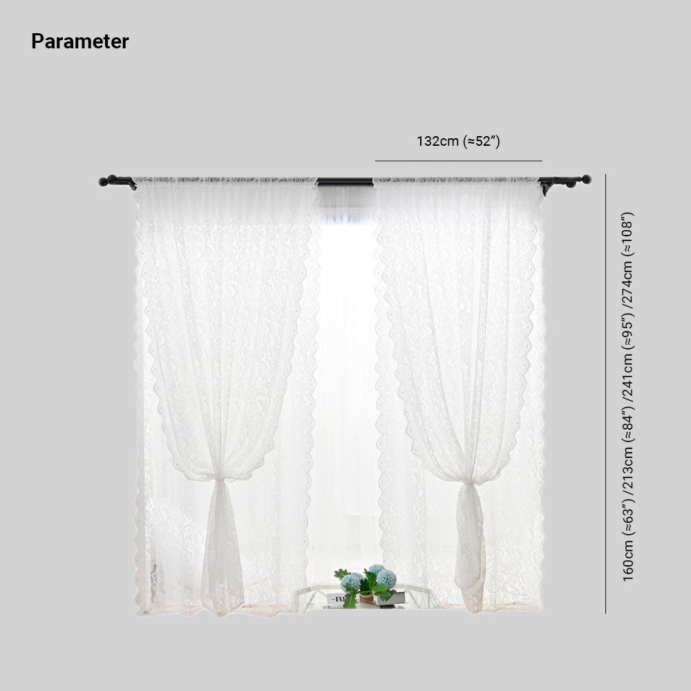 French White Lace Pearl Translucent Sheer Curtain