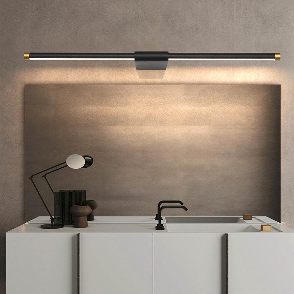 Edge Minimalist Linear Mirror Front Metal Wall Lamp, Black/Gold
