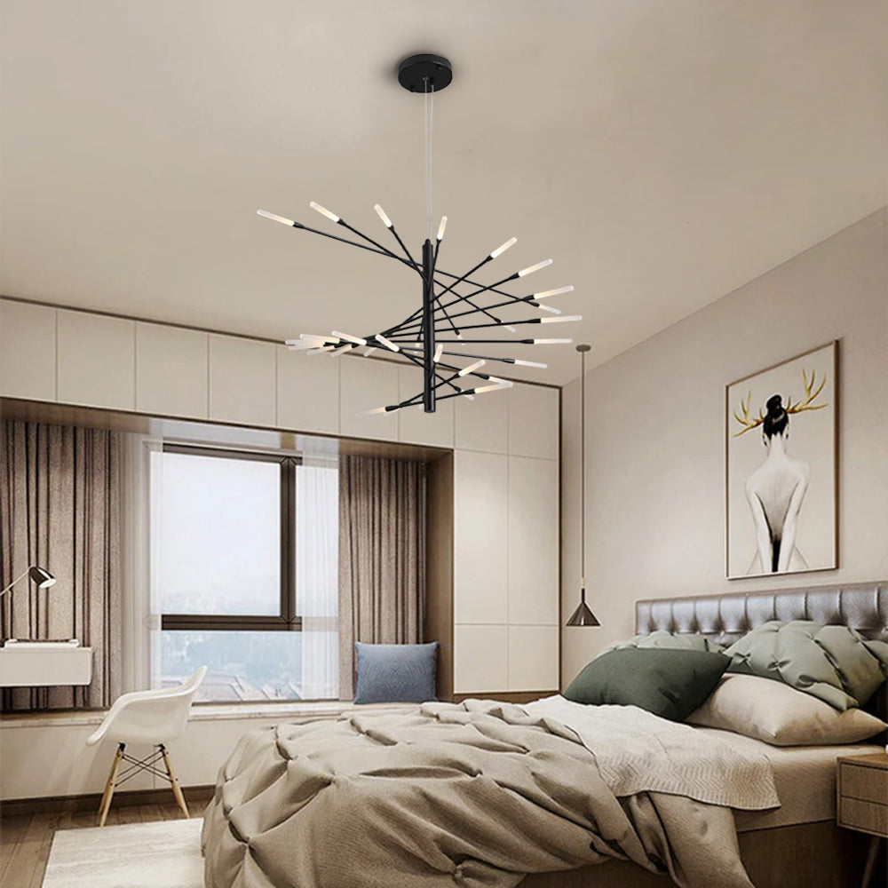 Lowry Modern Chandelier Rotating Fireworks, Black/Gold, Living Room/Art Gallery
