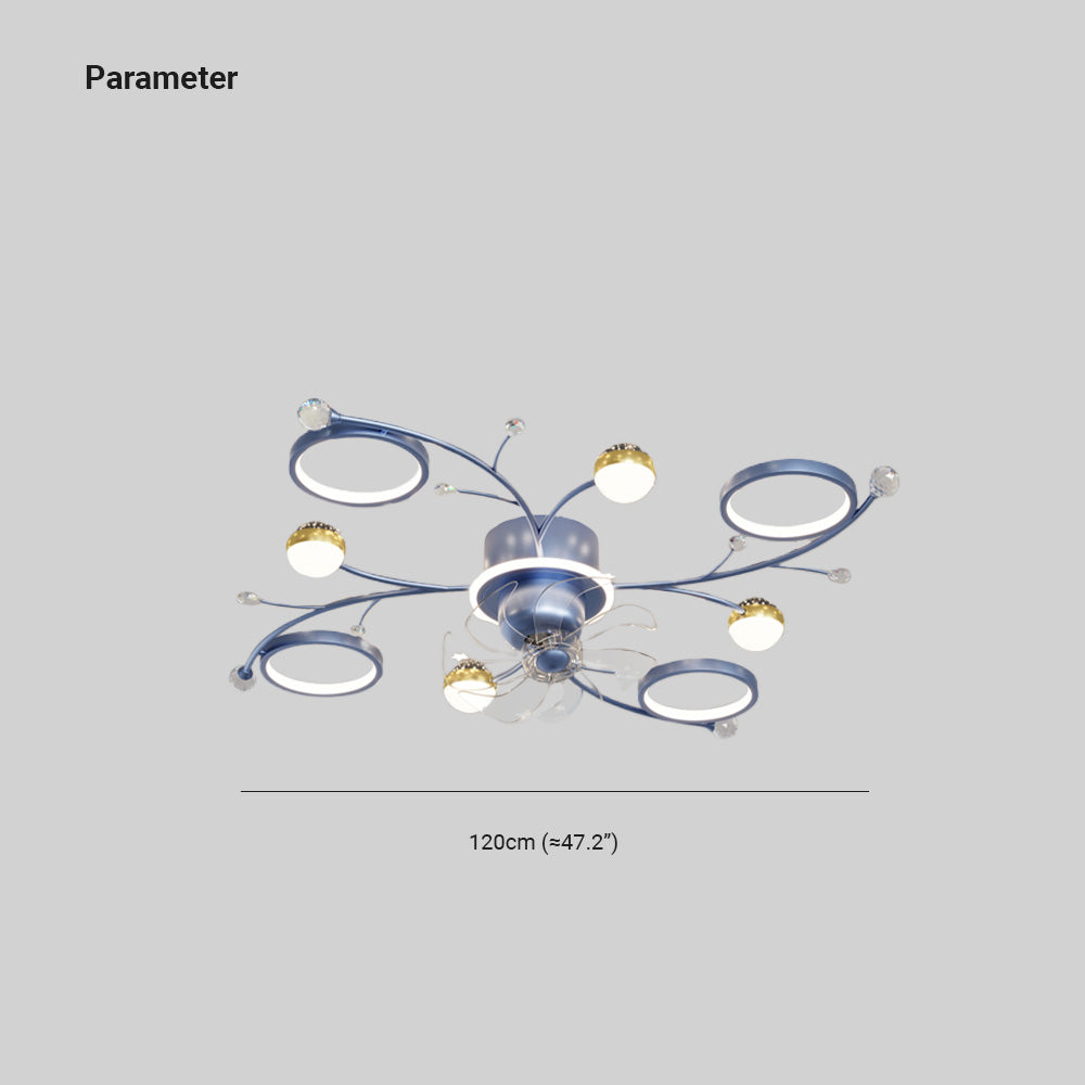 Madina Blue & Black Flush Mount Ceiling Fan with Light, 6/8/10 Heads, 31.5''/47.2''