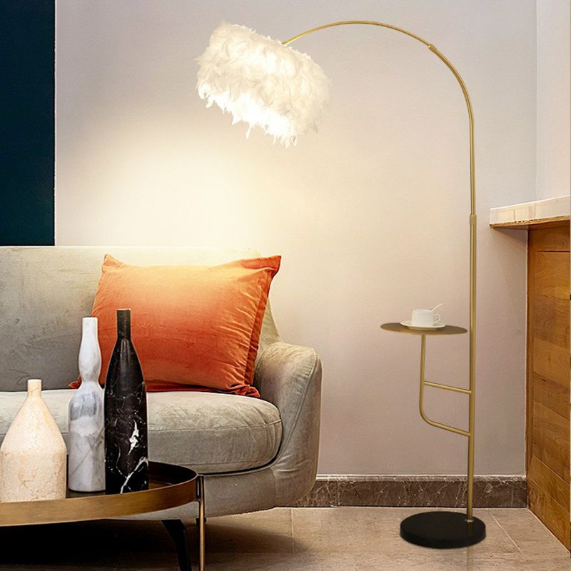 O'Moore Elegant Arc Metal Feather Floor Lamp With Table