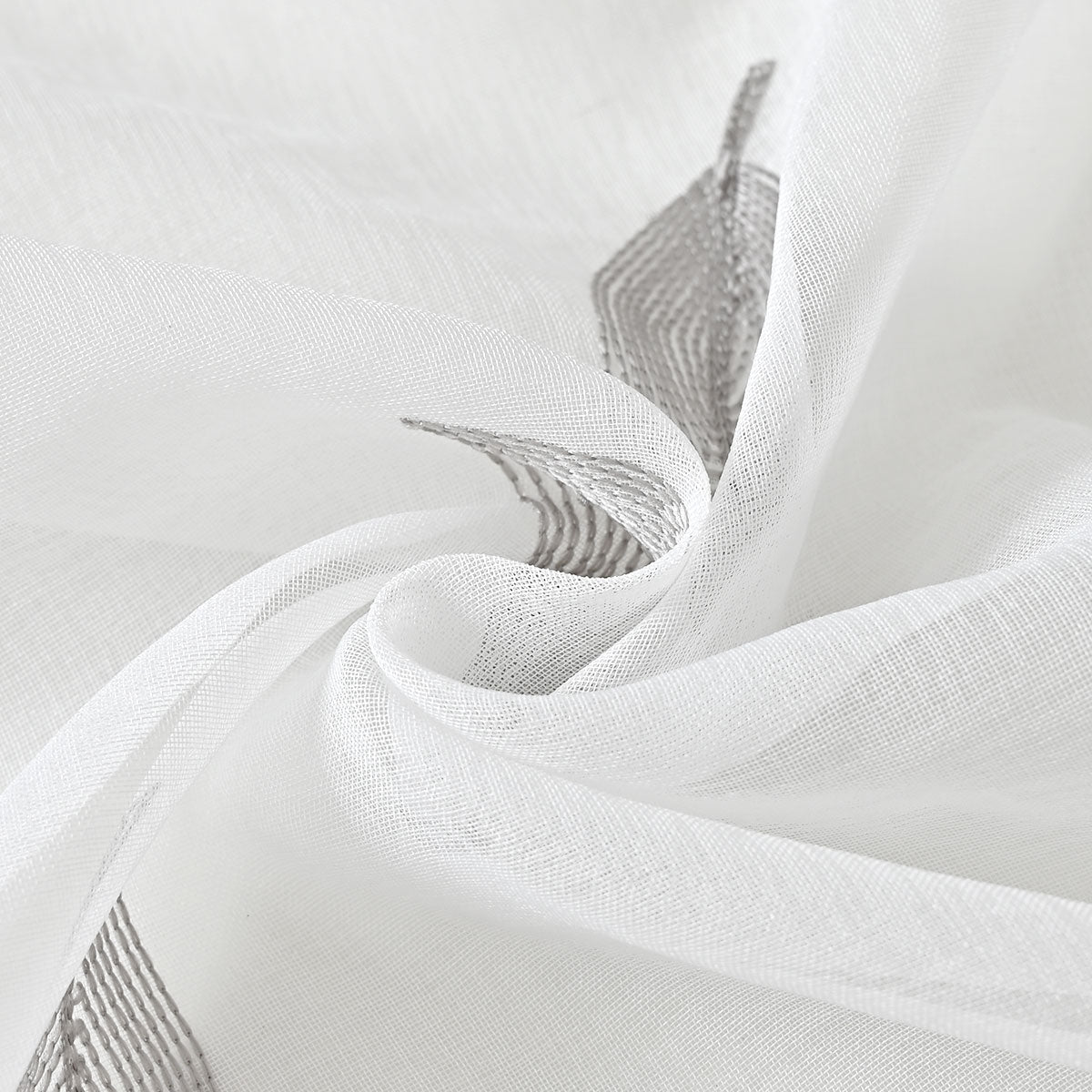 Modern Leaf Polyester Sheer Curtains, Gray/Beige