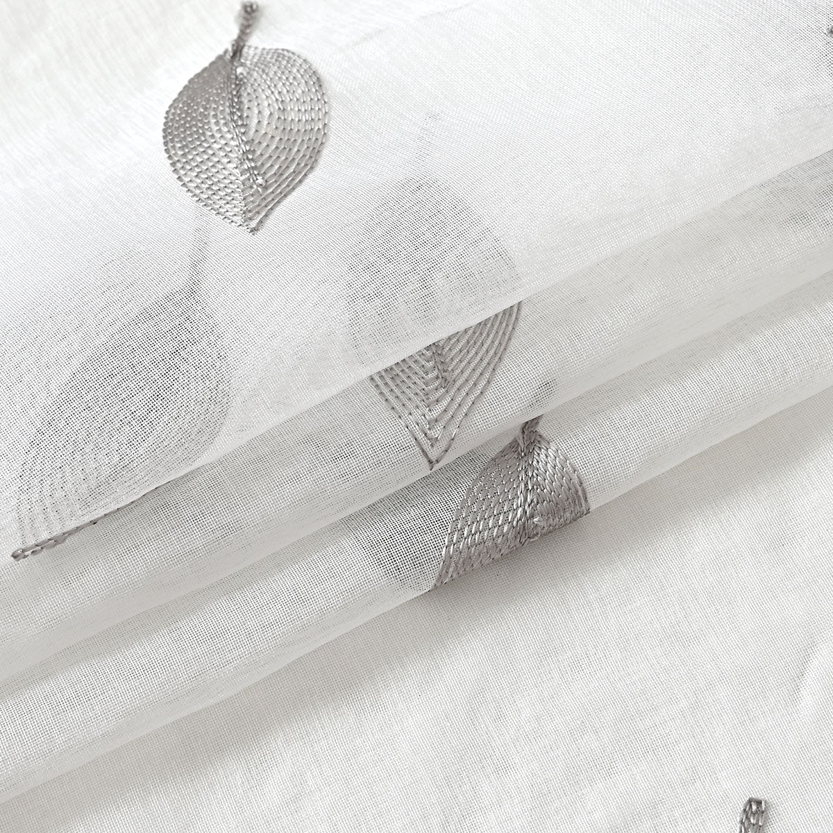 Modern Leaf Polyester Sheer Curtains, Gray/Beige