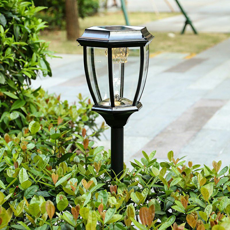 Pena Vintage Lantern Solar Outdoor Path Light, Black/Bronze