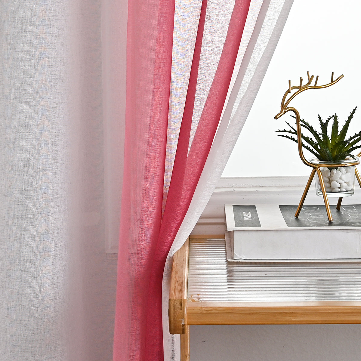 Modern Two Tone Polyester Sheer Curtain, 5 Colors