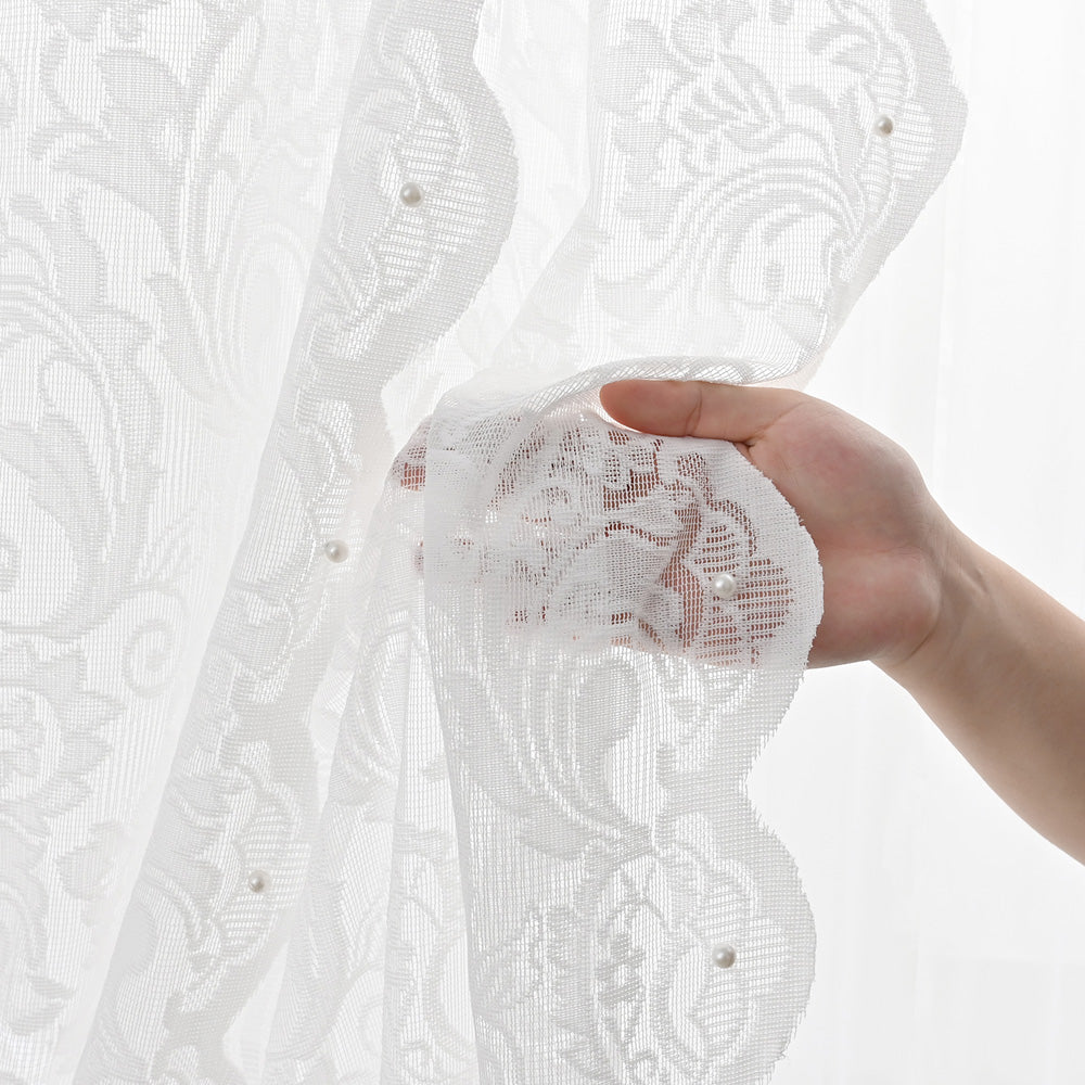 French White Lace Pearl Translucent Sheer Curtain