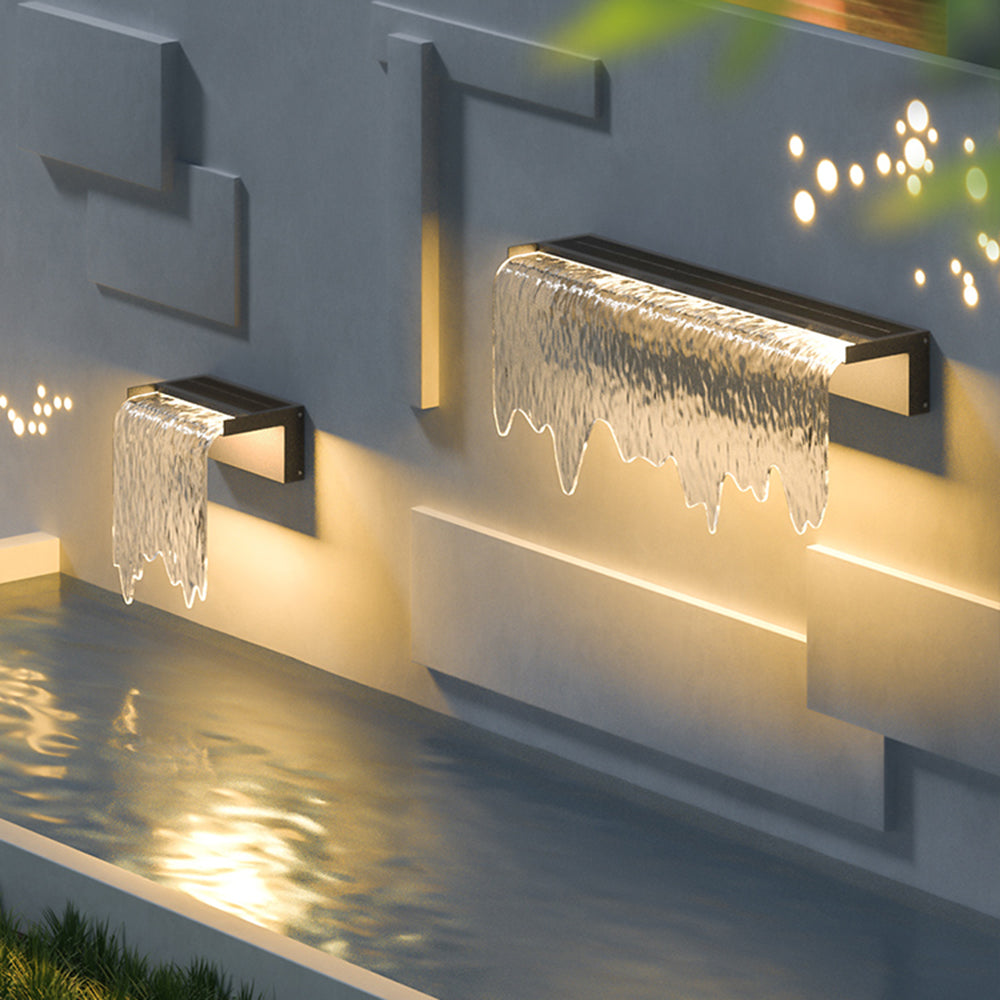 Isaac Modern Minimalist Water Texture Metal/Acrylic Solar Waterproof Outdoor Wall Lamp, Black