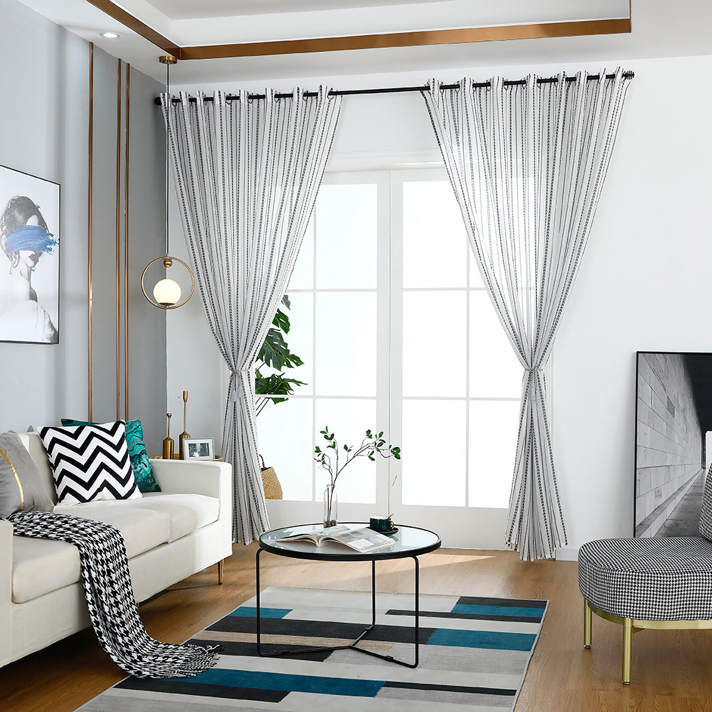 Modern White Sheer Curtains, Black Love Stripes, Children's Room