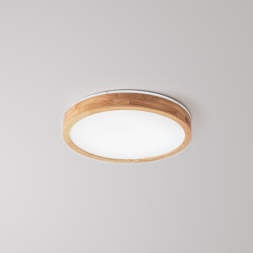 Ozawa Nordic Round Acrylic/Wood Flush Mount Ceiling Light, Wood