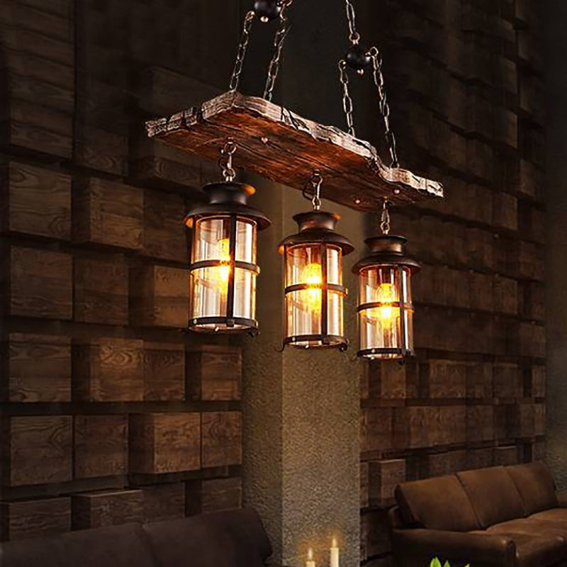 Austin Retro 3 Lantern Linear Wood/Metal, Chandelier