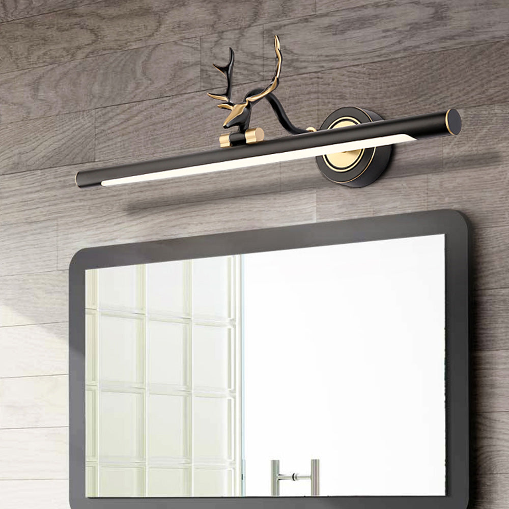 Leigh Decorative Deer Mirror Front Vanity Wall Lamp, Black/Gold