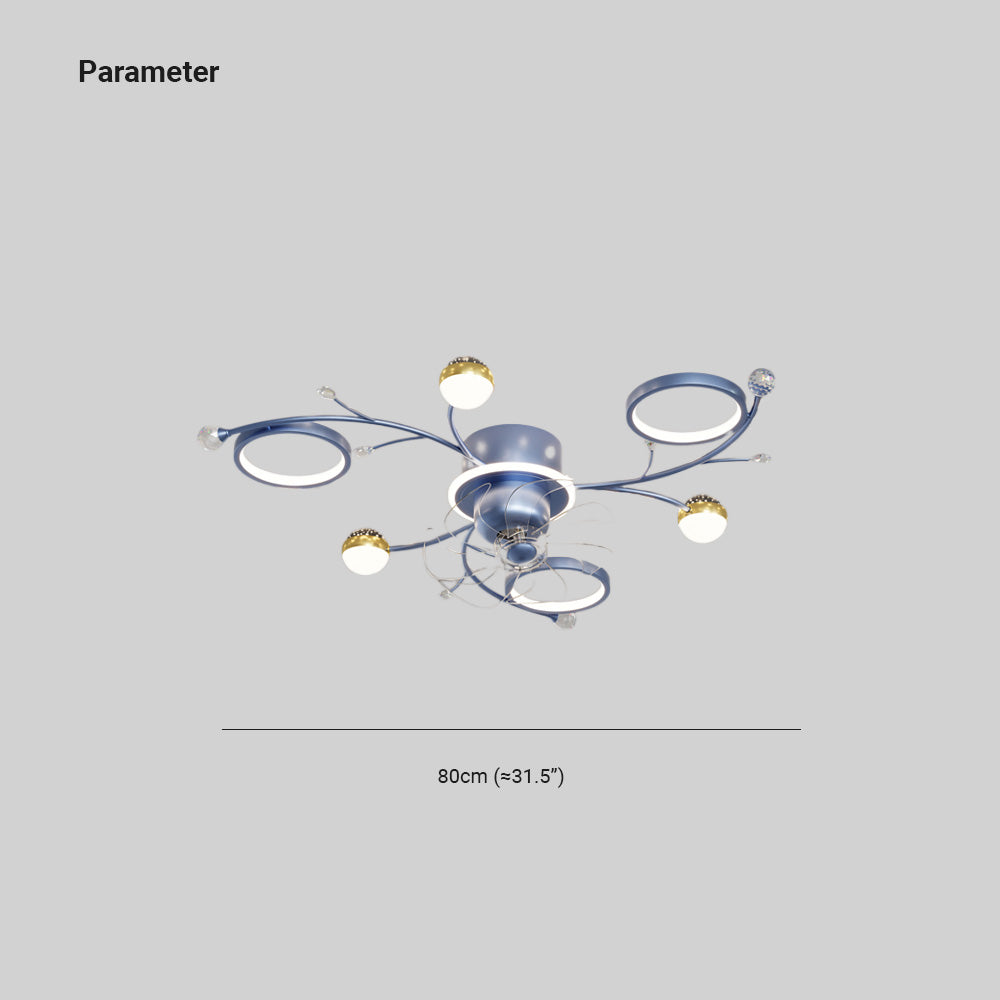 Madina Blue & Black Flush Mount Ceiling Fan with Light, 6/8/10 Heads, 31.5''/47.2''