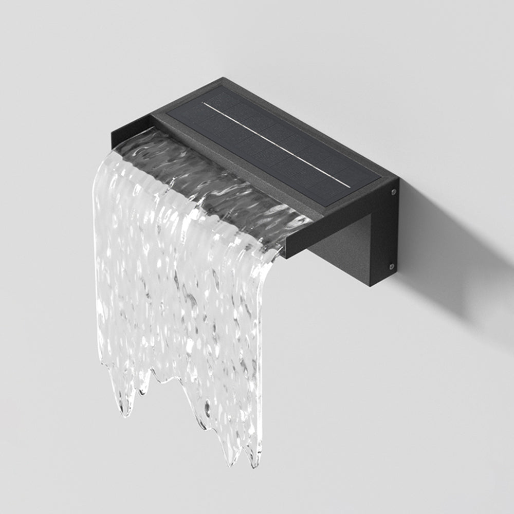 Isaac Modern Minimalist Water Texture Metal/Acrylic Solar Waterproof Outdoor Wall Lamp, Black