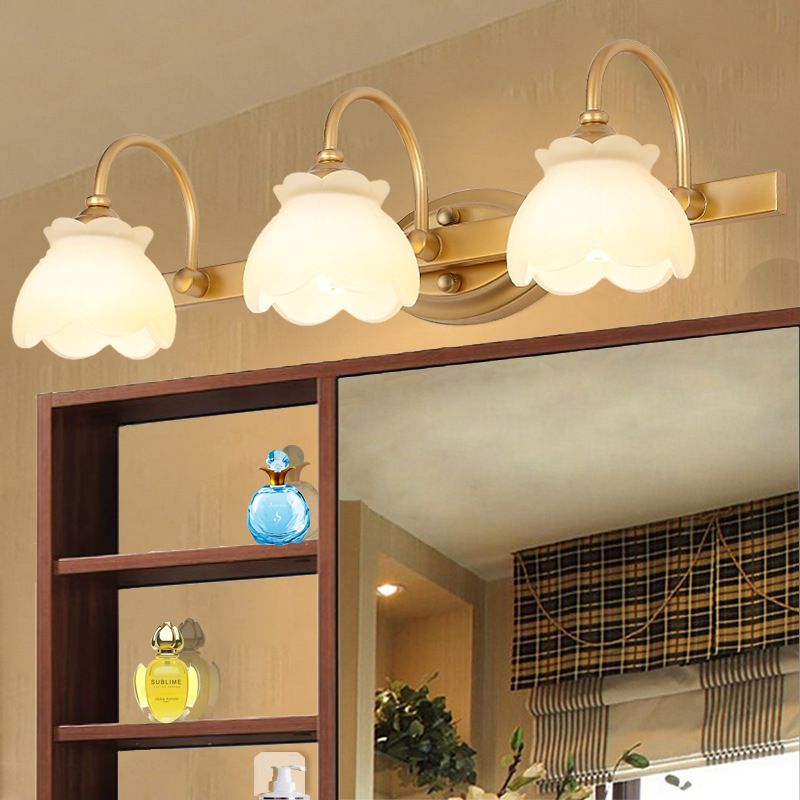 Lily Modern Flower Mirror Front Vanity Wall Lamp, Metal/Frosted Glass