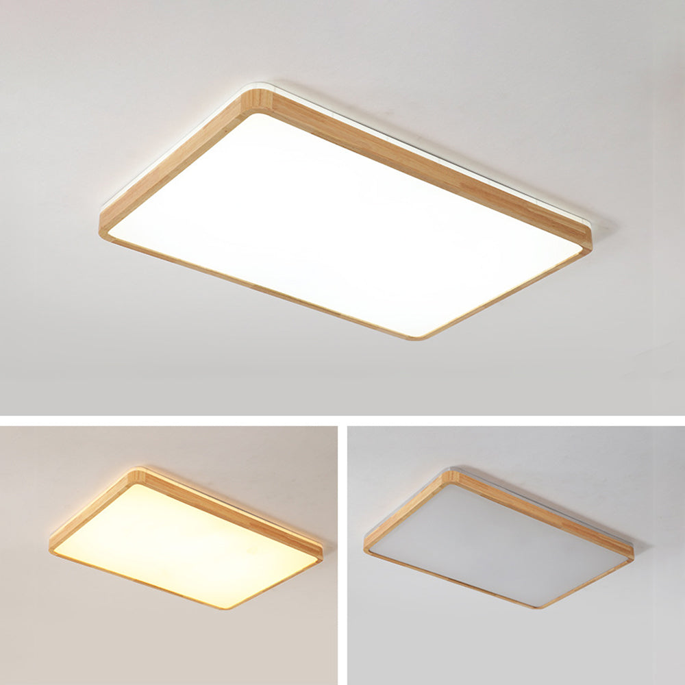 Ozawa Nordic Round Acrylic/Wood Flush Mount Ceiling Light, Wood