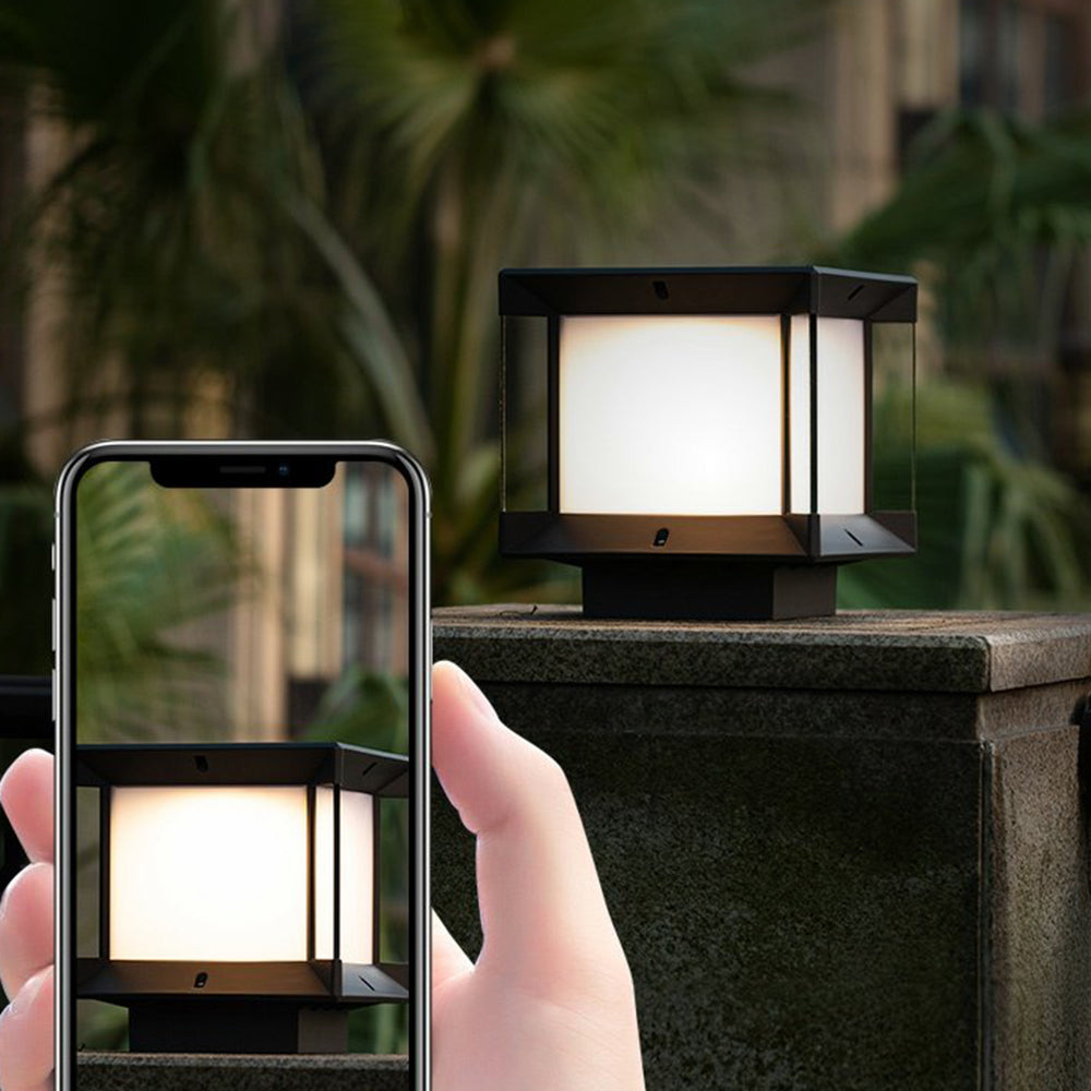 Riley Modern Rectangular Metal Glass Outdoor Lamp, Black/Black-Gold