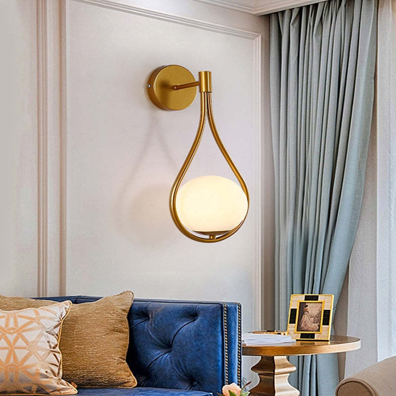 Valentina Nordic Creative Minimalist Water Drop Glass Gold Wall Lamp