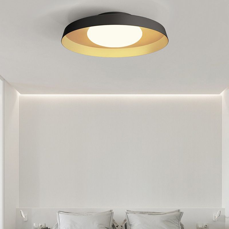 Carins Flush Mount Ceiling Light Round Retro, Metal/Acrylic, White/Black, Bedroom
