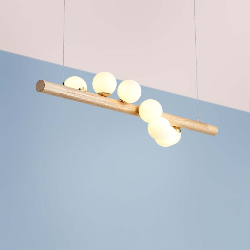 Valentina Glass Bubble Pendant Light, Wood/Walnut