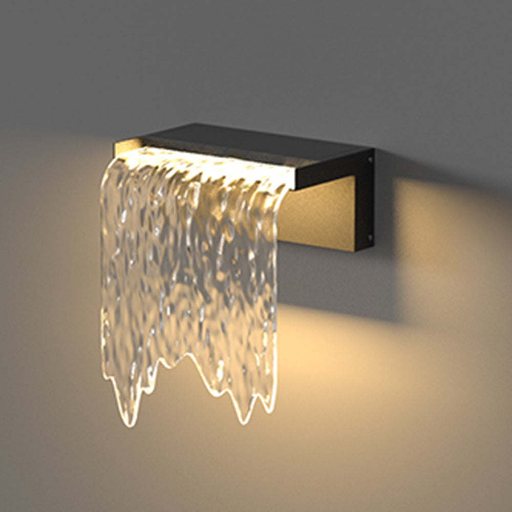 Isaac Modern Minimalist Water Texture Metal/Acrylic Solar Waterproof Outdoor Wall Lamp, Black