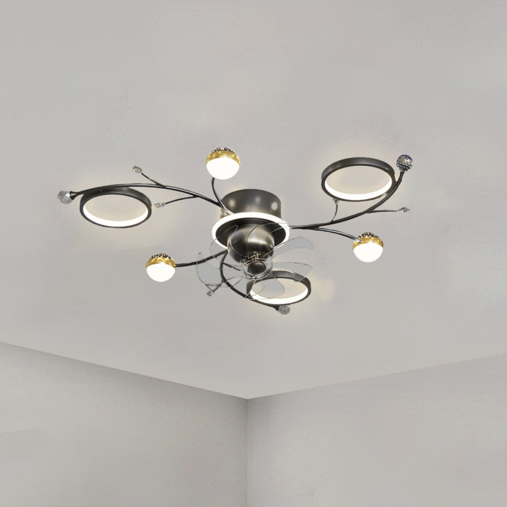 Madina Blue & Black Flush Mount Ceiling Fan with Light, 6/8/10 Heads, 31.5''/47.2''