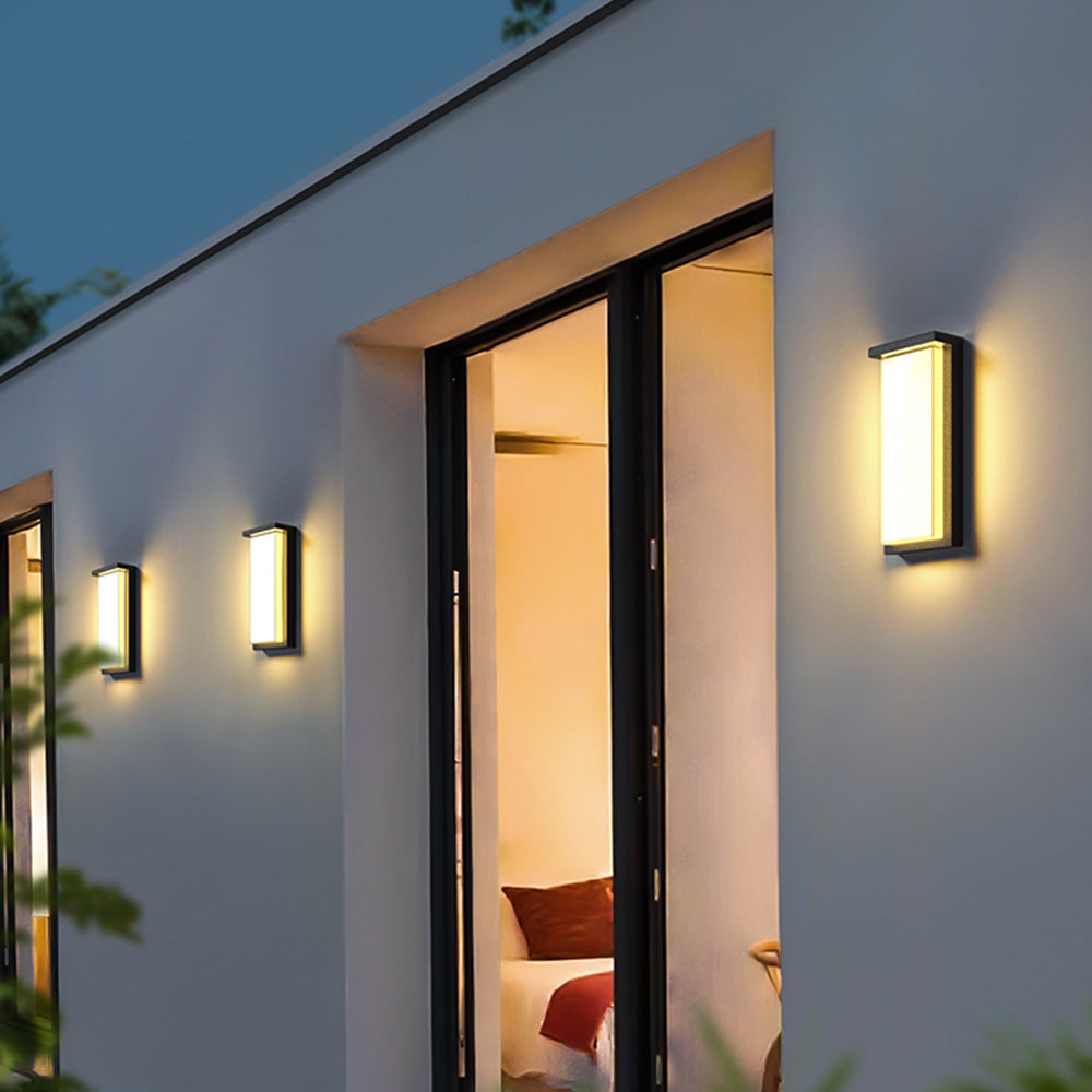 Orr Modern Minimalist Rectangular Metal/Glass Outdoor Wall Lamp, Black